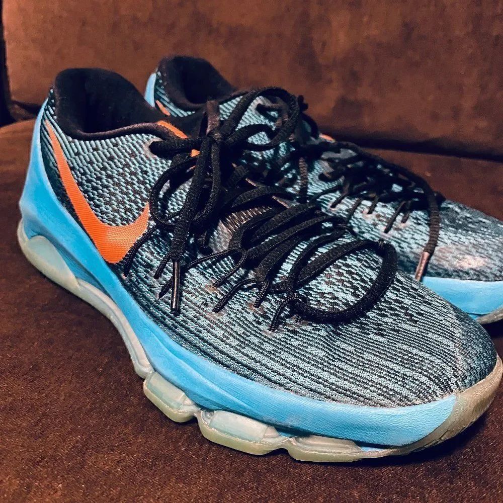 NIKE Air KD 8 Flyweave Blue Black Orange OKC Colorway Black Lagoon Mens SIZE 9.5